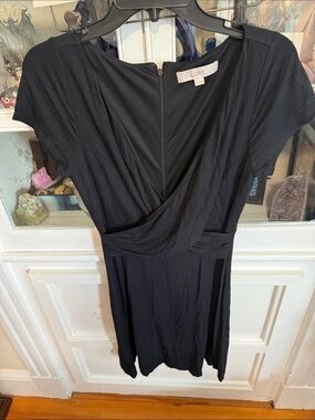LOFT Black Wrap-Front Short Sleeve Dress